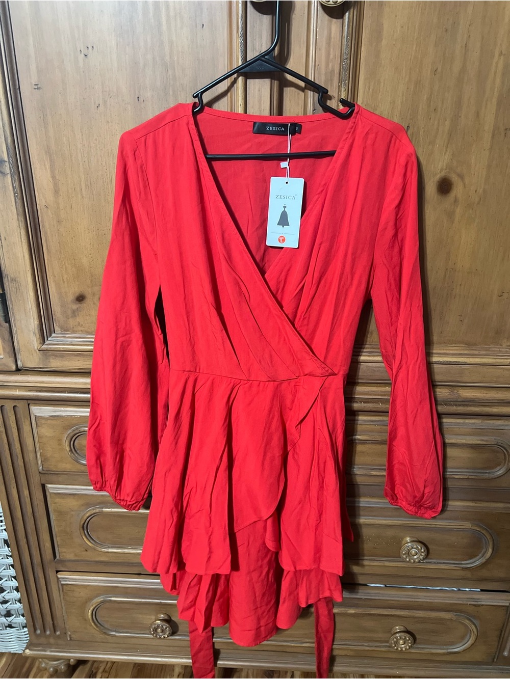 Red Wrap Ruffle Dress large NWT